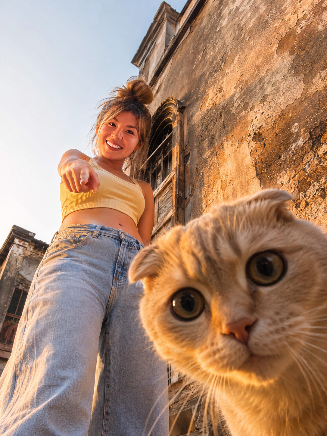 Selfie urbana con gato fold